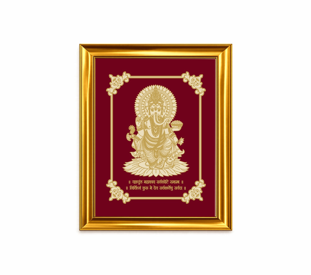 Lord Ganesha Velvet Gold Frame | 24 Karat Gold-Plated