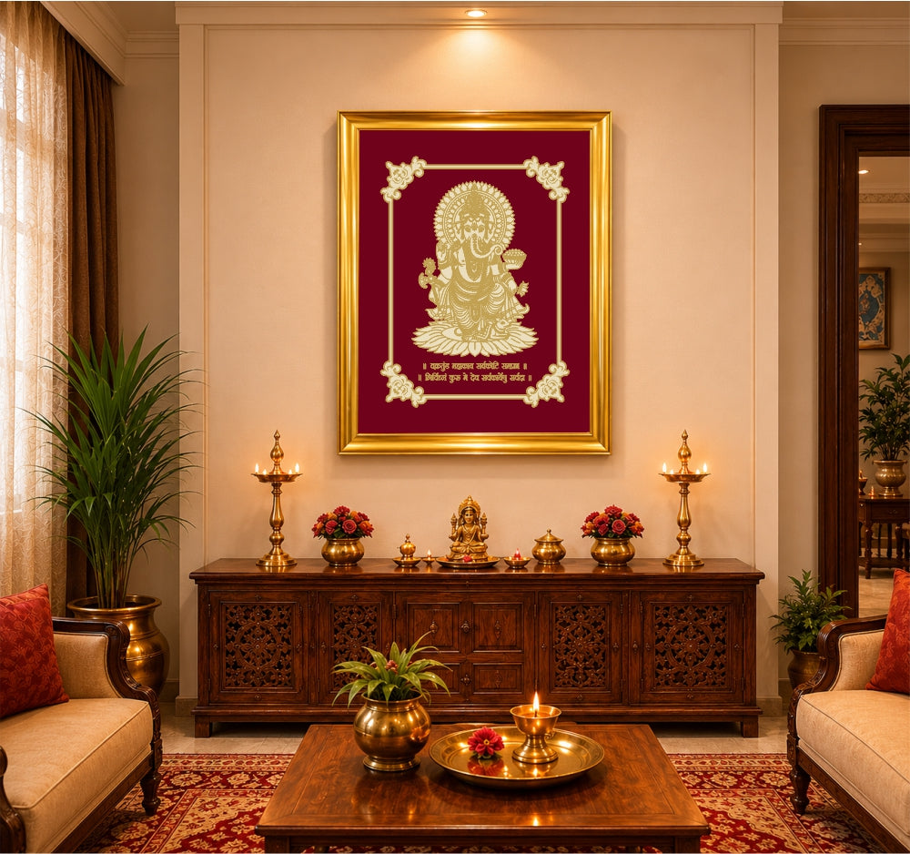 Lord Ganesha Velvet Gold Frame | 24 Karat Gold-Plated